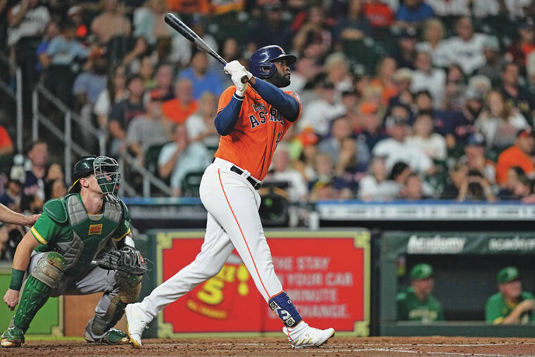 Alvarez hits 3 HRs, Astros beat A's to clinch playoff spot - West Hawaii  Today