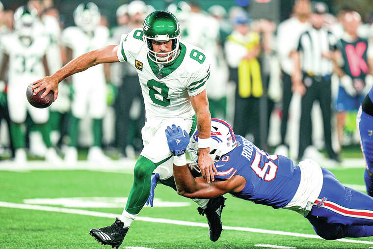 Jets stun Bills 22-16 in overtime, Josh Allen has 4 turnovers, Aaron  Rodgers injures Achilles